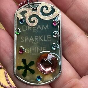Dog tag resin necklace “dream big, sparkle more, shine bright”